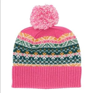 NWT J. Crew pink fair isle pom pom beanie